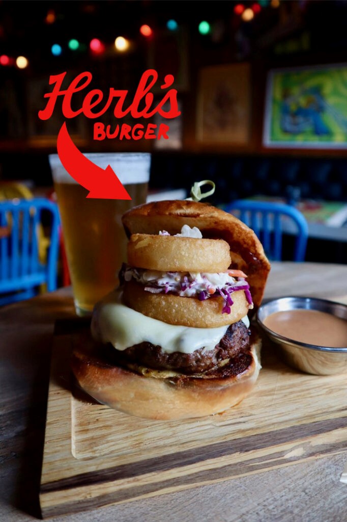Herb's BBQ Burger with a side of BBQ ranch and an ice cold beer at Herb's Place in Laguna Beach.